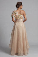 Load image into Gallery viewer, Champagne Floral A Line Long Mother of the Bride Dress with Ruffles