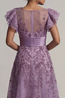 Load image into Gallery viewer, A Line Floral Purple Long Mother of the Bride Dress with Ruffles
