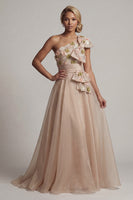 Load image into Gallery viewer, Floral Champagne Long A Line Mother of the Bride Dress with Bow