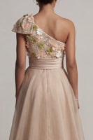 Load image into Gallery viewer, Floral Champagne Long A Line Mother of the Bride Dress with Bow