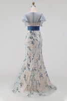 Load image into Gallery viewer, Floral Mermaid Dusty Blue Long Mother of the Bride Dress with Ruffles