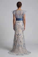 Load image into Gallery viewer, Floral Mermaid Dusty Blue Long Mother of the Bride Dress with Ruffles