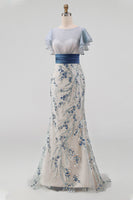 Load image into Gallery viewer, Floral Mermaid Dusty Blue Long Mother of the Bride Dress with Ruffles