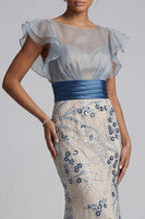 Load image into Gallery viewer, Floral Mermaid Dusty Blue Long Mother of the Bride Dress with Ruffles