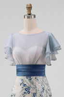 Load image into Gallery viewer, Floral Mermaid Dusty Blue Long Mother of the Bride Dress with Ruffles