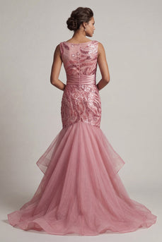 Sparkly Pink Long Sequin Mermaid Mother of the Bride Dress with Ruffles
