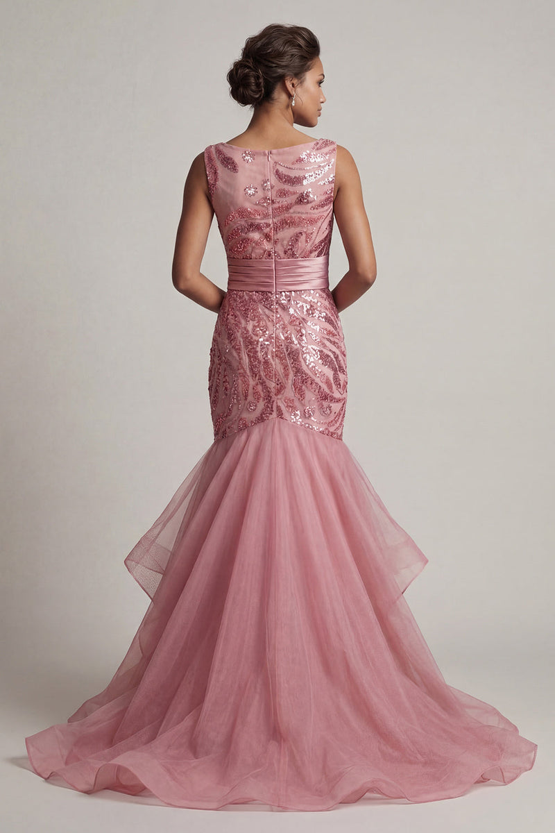 Load image into Gallery viewer, Sparkly Pink Long Sequin Mermaid Mother of the Bride Dress with Ruffles