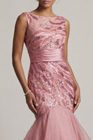 Load image into Gallery viewer, Sparkly Pink Long Sequin Mermaid Mother of the Bride Dress with Ruffles