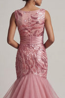 Load image into Gallery viewer, Sparkly Pink Long Sequin Mermaid Mother of the Bride Dress with Ruffles
