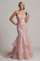 Load image into Gallery viewer, Floral Mermaid Blush Long Mother of the Bride Dress with Ruffles