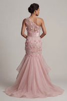 Load image into Gallery viewer, Floral Mermaid Blush Long Mother of the Bride Dress with Ruffles