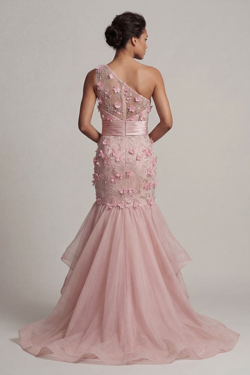 Load image into Gallery viewer, Floral Mermaid Blush Long Mother of the Bride Dress with Ruffles