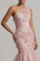 Load image into Gallery viewer, Floral Mermaid Blush Long Mother of the Bride Dress with Ruffles