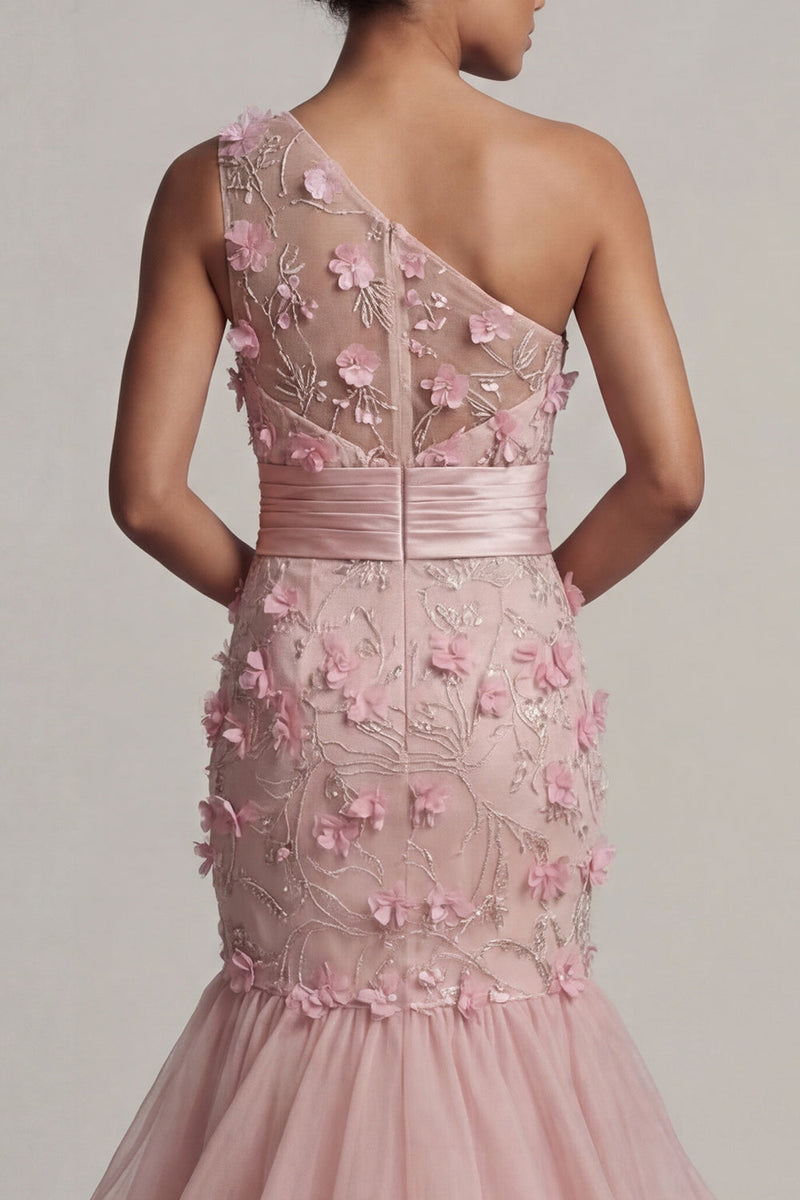 Load image into Gallery viewer, Floral Mermaid Blush Long Mother of the Bride Dress with Ruffles