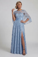 Load image into Gallery viewer, A Line Floral Long Sparkly Sequin Sky Blue Mother of the Bride Dress with Slit