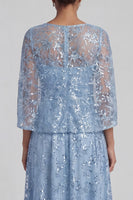 Load image into Gallery viewer, A Line Floral Long Sparkly Sequin Sky Blue Mother of the Bride Dress with Slit