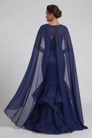 Load image into Gallery viewer, Floral Mermaid Long Navy Mother of the Bride Dress with Ruffles