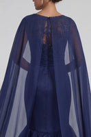 Load image into Gallery viewer, Floral Mermaid Long Navy Mother of the Bride Dress with Ruffles