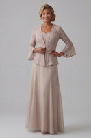 Load image into Gallery viewer, Champagne A Line V-Neck Long Mother of the Bride Dress with Jacket