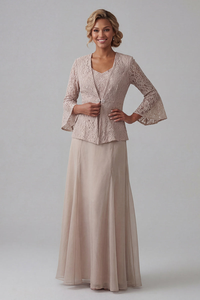 Load image into Gallery viewer, Champagne A Line V-Neck Long Mother of the Bride Dress with Jacket