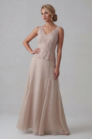 Load image into Gallery viewer, Champagne A Line V-Neck Long Mother of the Bride Dress with Jacket