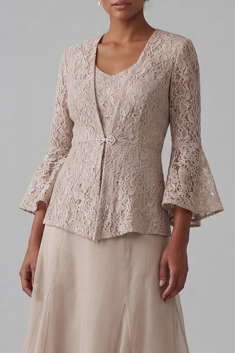 Load image into Gallery viewer, Champagne A Line V-Neck Long Mother of the Bride Dress with Jacket