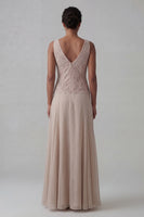 Load image into Gallery viewer, Champagne A Line V-Neck Long Mother of the Bride Dress with Jacket