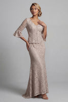 Load image into Gallery viewer, Champagne Long Scoop Neck Mermaid Mother of the Bride Dress with Jacket