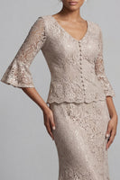 Load image into Gallery viewer, Champagne Long Scoop Neck Mermaid Mother of the Bride Dress with Jacket