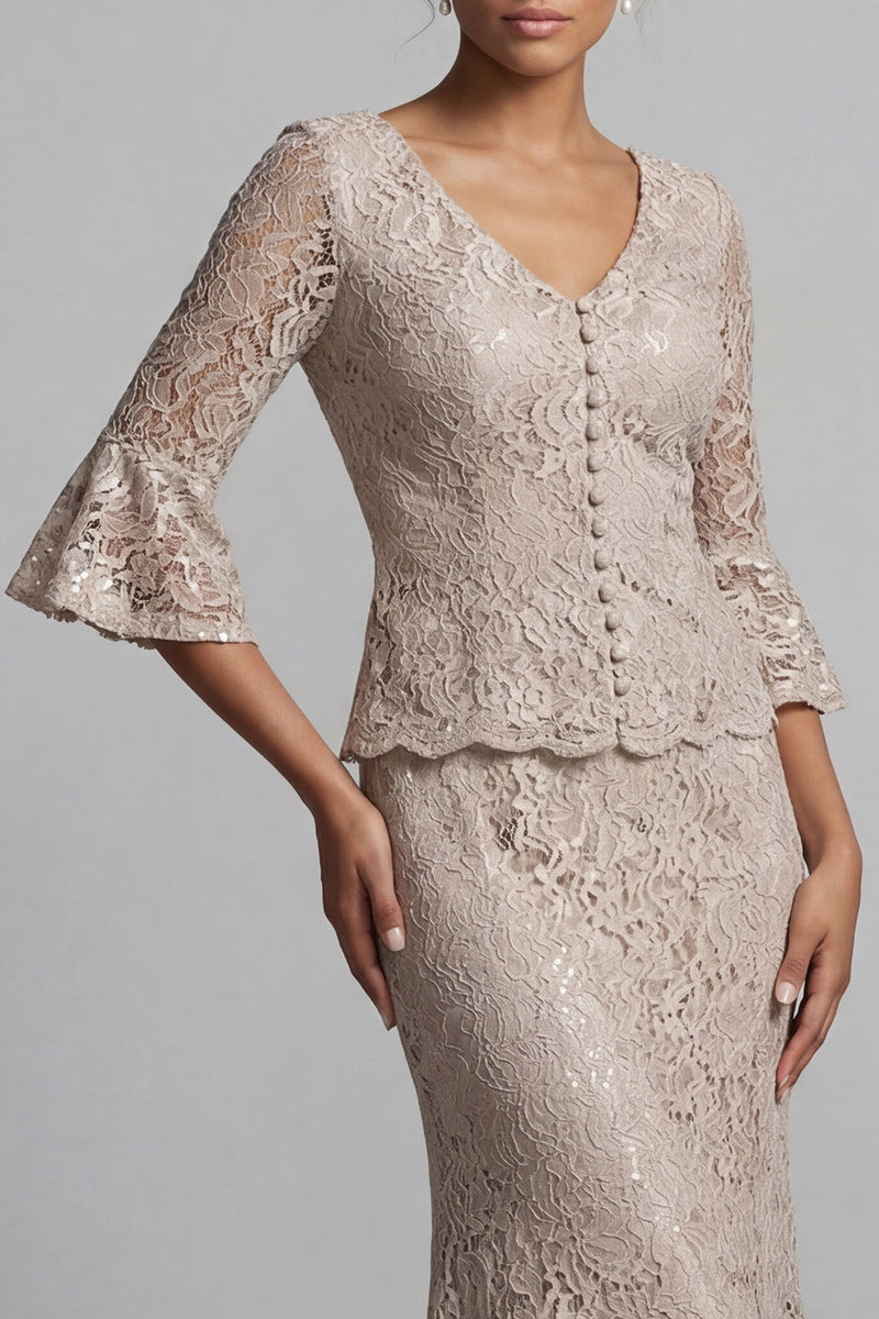 Load image into Gallery viewer, Champagne Long Scoop Neck Mermaid Mother of the Bride Dress with Jacket