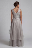 Load image into Gallery viewer, Sparkly A Line Long Scoop Light Grey Lace Mother of the Bride Dress with Jacket