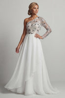Load image into Gallery viewer, Sparkly White Sequin A Line Long Mother of the Bride Dress with Ruffles
