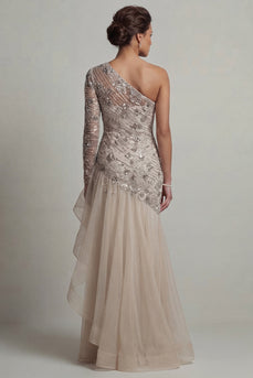 Sparkly Apricot Long Mermaid Sequin Floral Mother of the Bride Dress with Ruffles