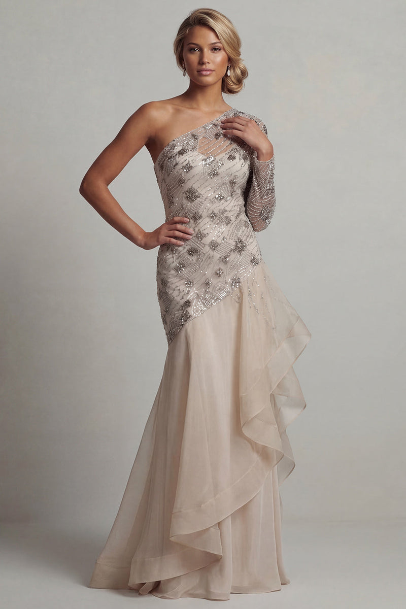 Load image into Gallery viewer, Sparkly Apricot Long Mermaid Sequin Floral Mother of the Bride Dress with Ruffles