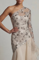Load image into Gallery viewer, Sparkly Apricot Long Mermaid Sequin Floral Mother of the Bride Dress with Ruffles
