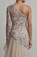 Load image into Gallery viewer, Sparkly Apricot Long Mermaid Sequin Floral Mother of the Bride Dress with Ruffles