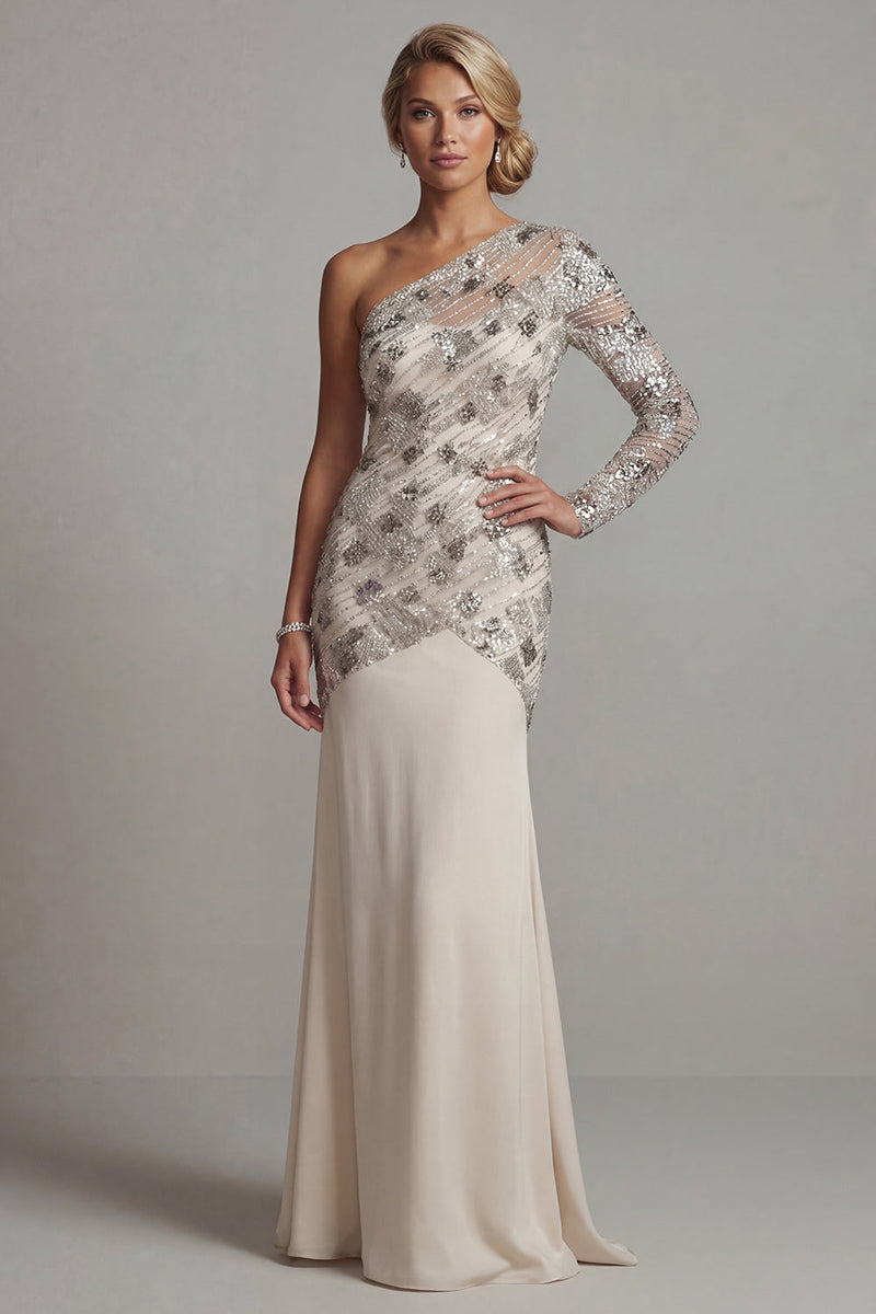 Load image into Gallery viewer, Sparkly Apricot Floral Long Mermaid Sequin Mother of the Bride Dress