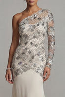 Load image into Gallery viewer, Sparkly Apricot Floral Long Mermaid Sequin Mother of the Bride Dress