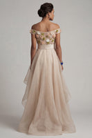 Load image into Gallery viewer, Apricot Asymmetrical Floral A Line Mother of the Bride Dress with Ruffles
