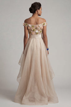 Apricot Asymmetrical Floral A Line Mother of the Bride Dress with Ruffles