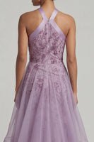 Load image into Gallery viewer, Floral Purple Long A Line Mother of the Bride Dress with Ruffles