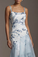 Load image into Gallery viewer, Sparkly Long Sequin Mermaid Floral Light Blue Mother of the Bride Dress with Ruffles