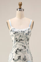 Load image into Gallery viewer, Sparkly Long Sequin Mermaid Floral Light Blue Mother of the Bride Dress with Ruffles