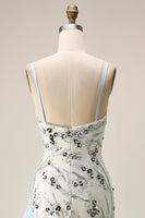 Load image into Gallery viewer, Sparkly Long Sequin Mermaid Floral Light Blue Mother of the Bride Dress with Ruffles