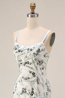 Load image into Gallery viewer, Sparkly Long Sequin Mermaid Floral Light Blue Mother of the Bride Dress with Ruffles