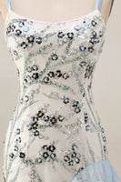 Load image into Gallery viewer, Sparkly Long Sequin Mermaid Floral Light Blue Mother of the Bride Dress with Ruffles