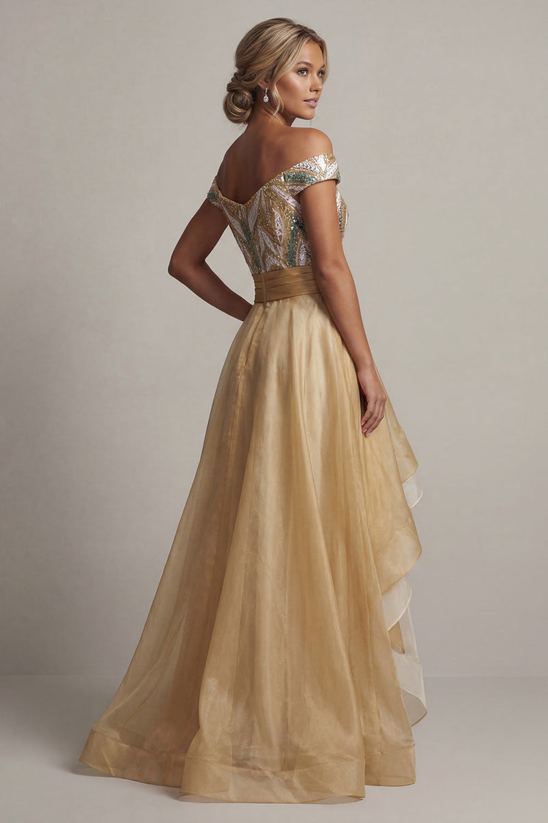 Load image into Gallery viewer, Champagne Asymmetrical A Line Mother of the Bride Dress with Ruffles