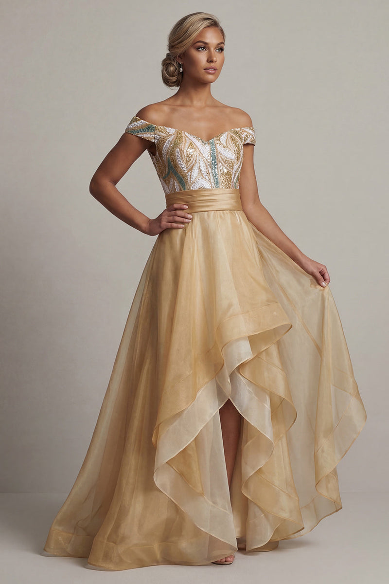 Load image into Gallery viewer, Champagne Asymmetrical A Line Mother of the Bride Dress with Ruffles