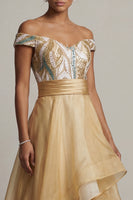 Load image into Gallery viewer, Champagne Asymmetrical A Line Mother of the Bride Dress with Ruffles