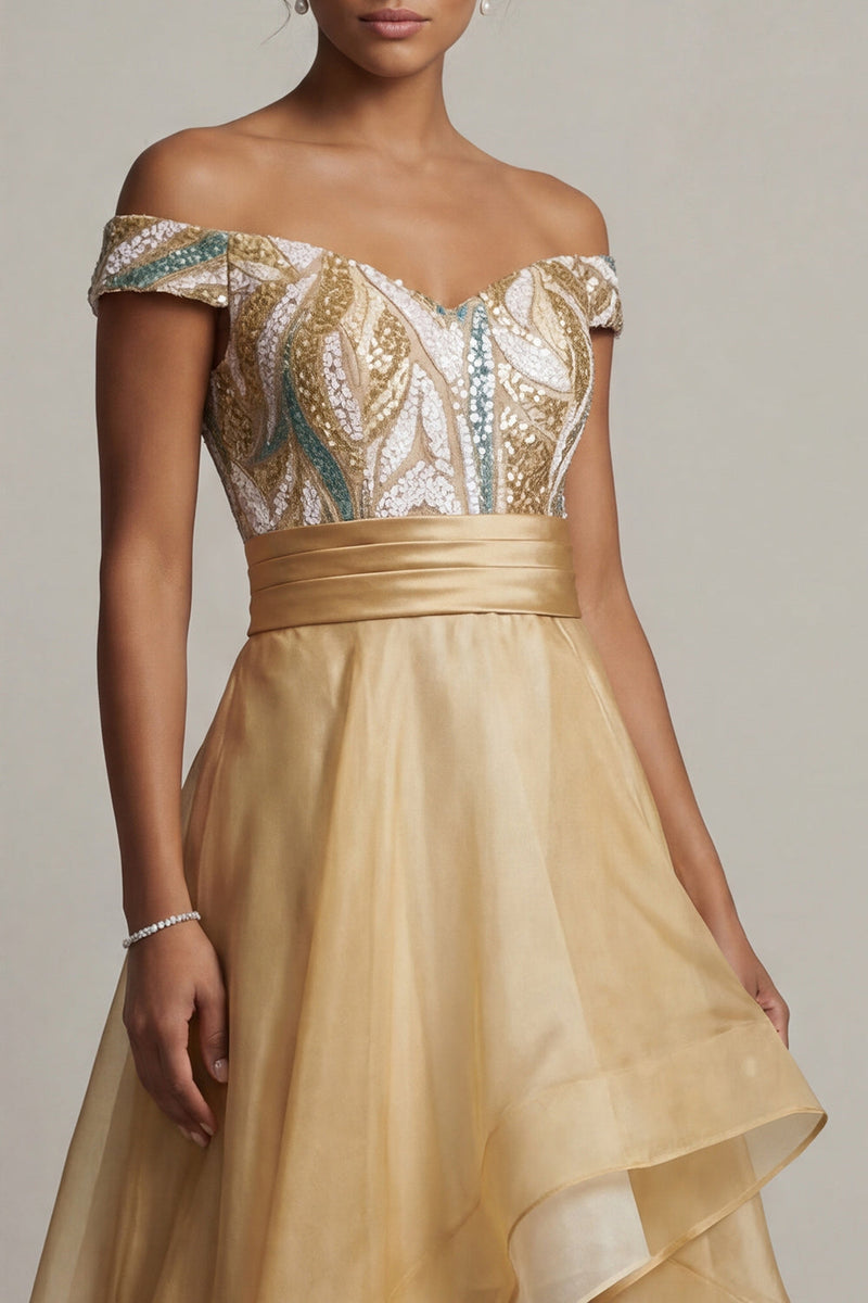 Load image into Gallery viewer, Champagne Asymmetrical A Line Mother of the Bride Dress with Ruffles